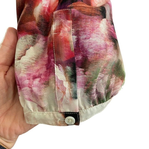 NYDJ Not Your Daughters Jeans Pink Moody Floral Watercolor Blouse Petite L - Picture 8 of 14